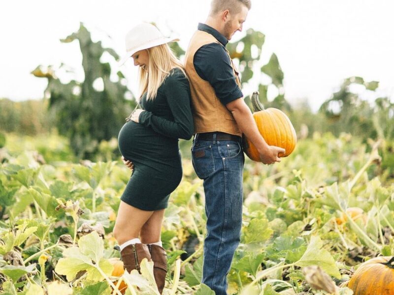 Pregnancy Announcement With Pumpkins